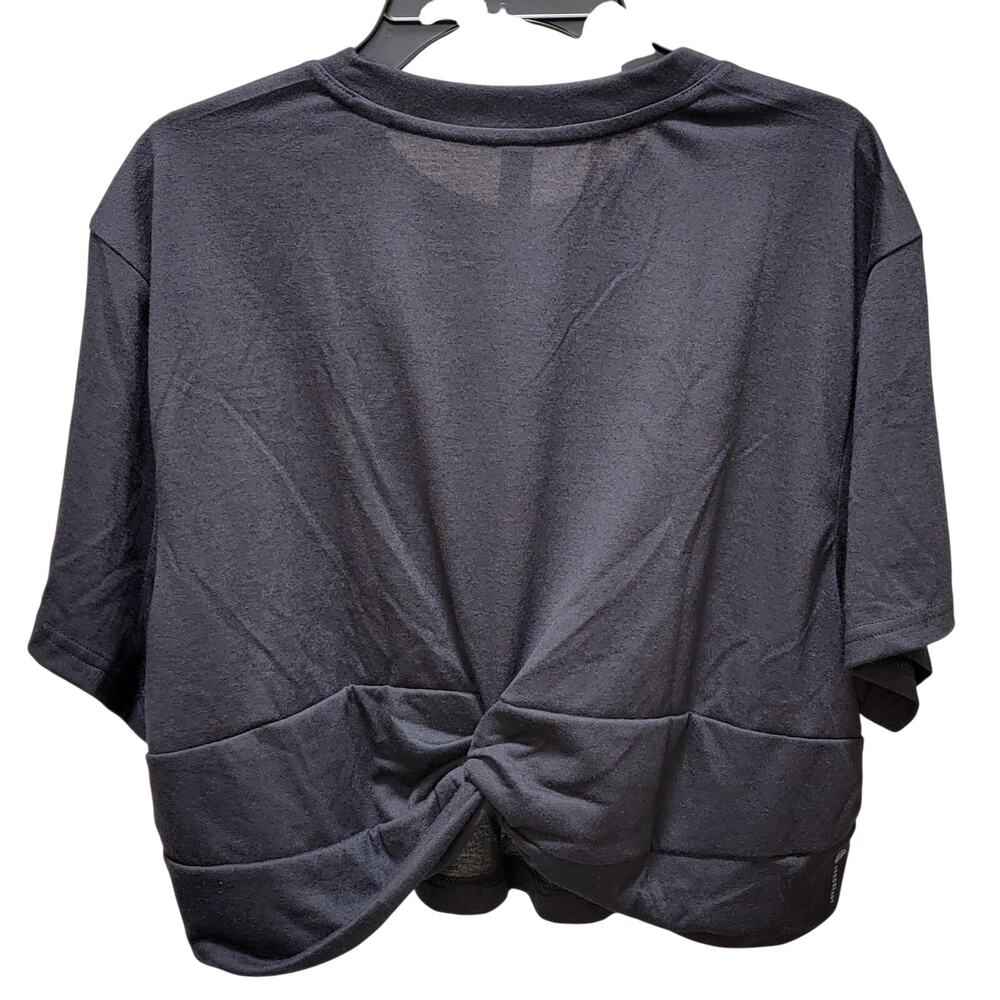 Adidas Women Studio Tee Crop Top Knot-Back Training T-Shirt Size M Black - Picture 3 of 4